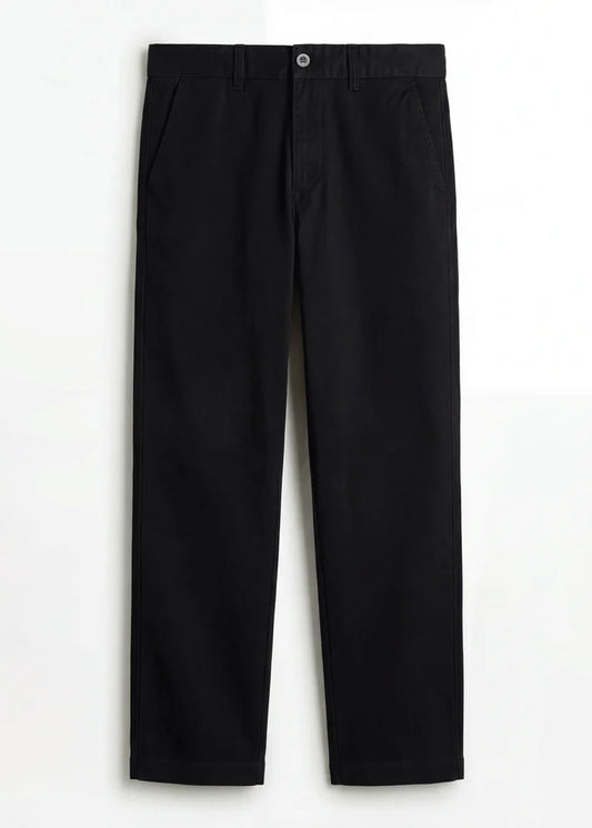 Black Twill Cotton Chinos - Relaxed Fit