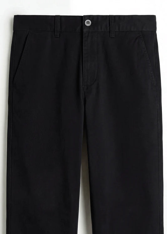 Black Twill Cotton Chinos - Relaxed Fit