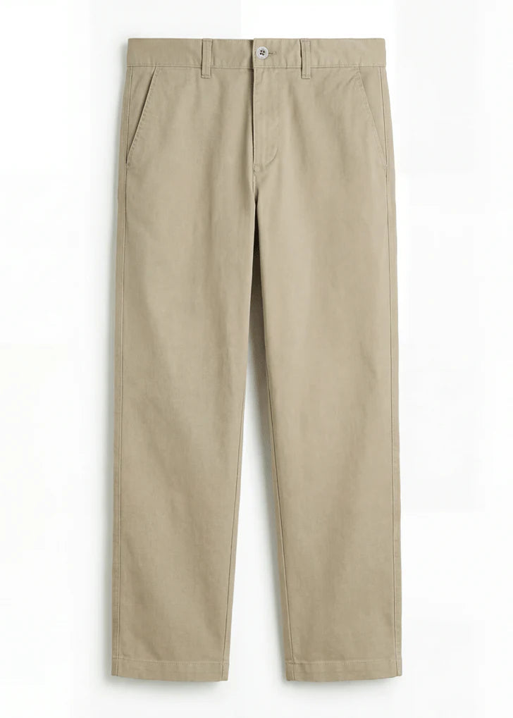 Khaki Tane Twill Cotton Chinos - Relaxed Fit