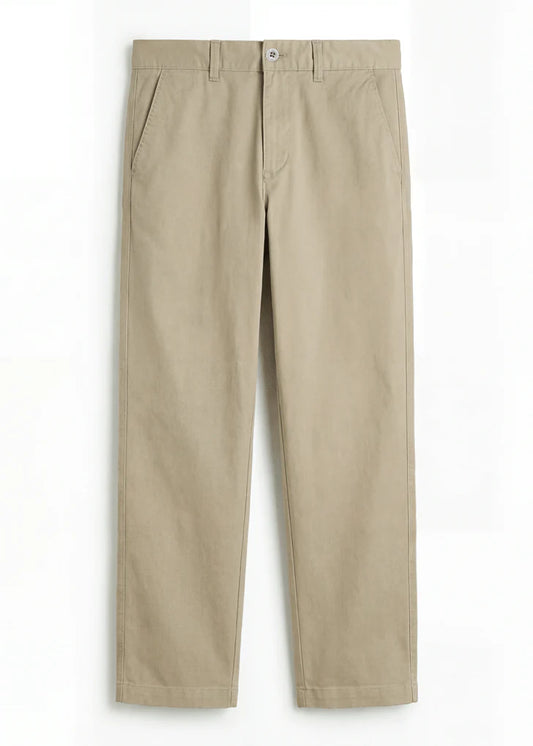 Khaki Tane Twill Cotton Chinos - Relaxed Fit