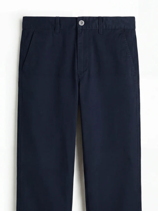 Midnight Blue Twill Cotton Chinos - Relaxed Fit