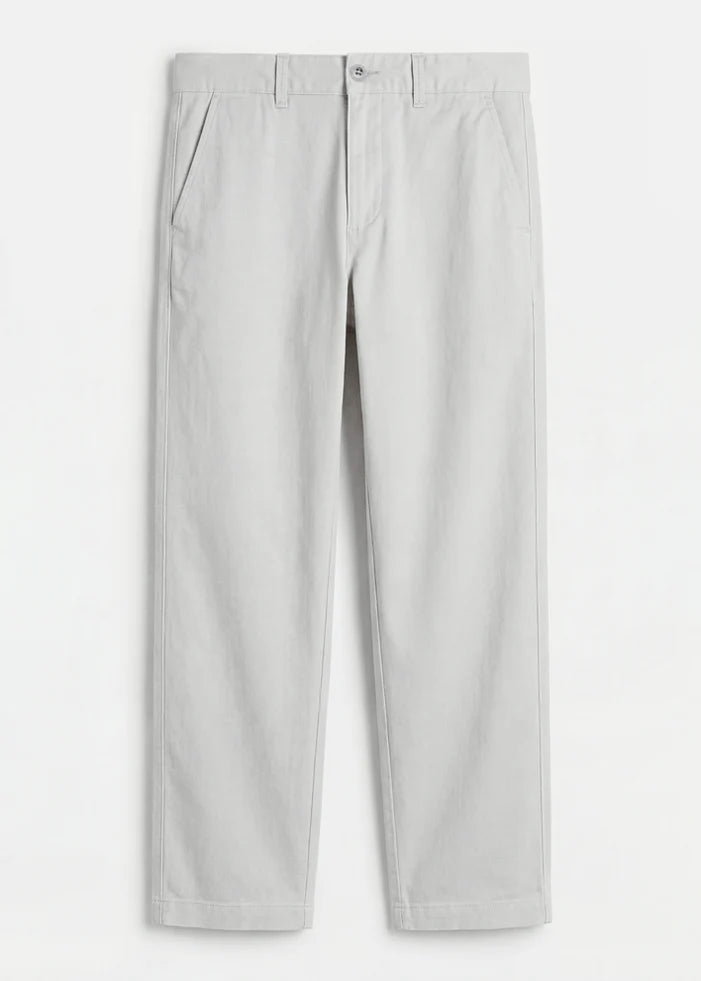 Silver Ash Twill Cotton Chinos - Relaxed Fit